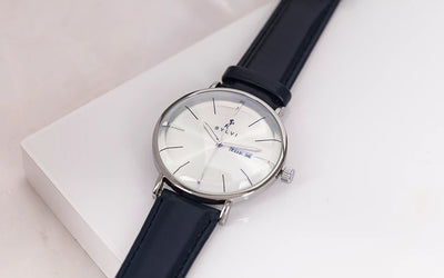 Sylvi Elegadoom Blue Silver Leather Watch Props Image
