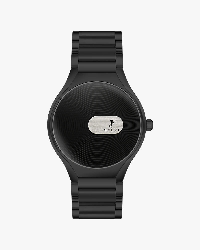Sylvi Elegare black dial men's analog watch with stainless steel strap – front view 3
