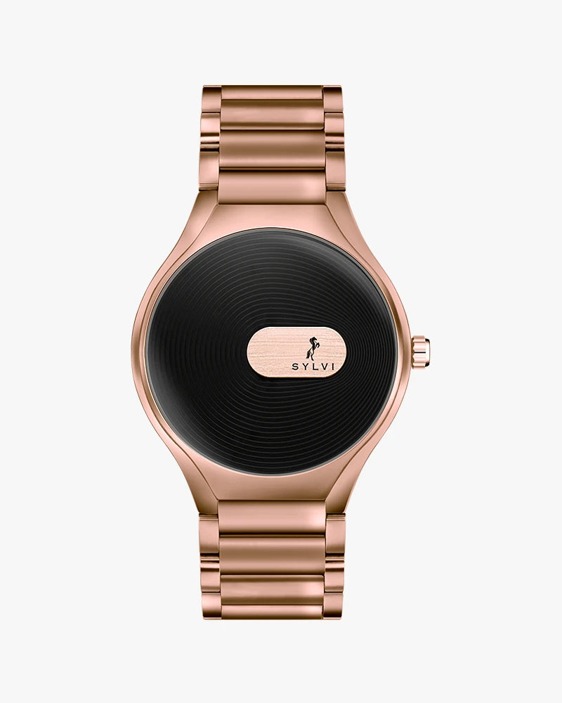 Sylvi Elegare black dial men's analog watch with stainless steel strap – front view 2
