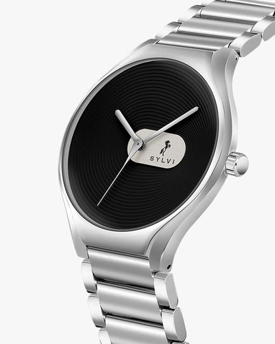 Sylvi Elegare Black Silver Steel Watch For Men