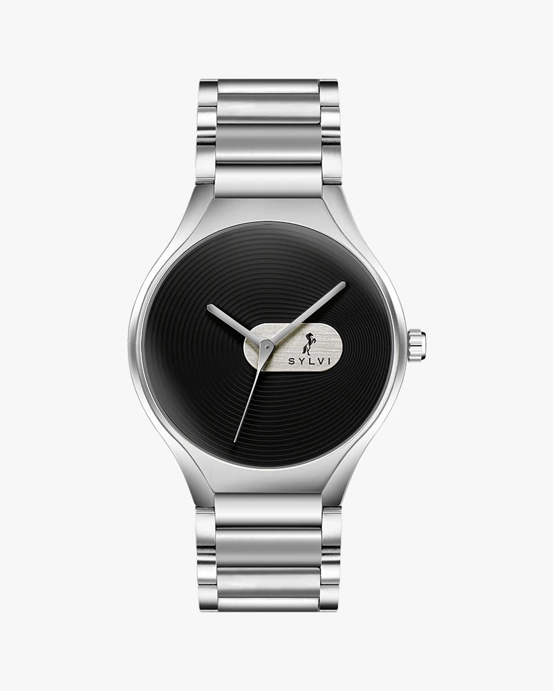 Sylvi Elegare Black Silver Steel Watch For Men
