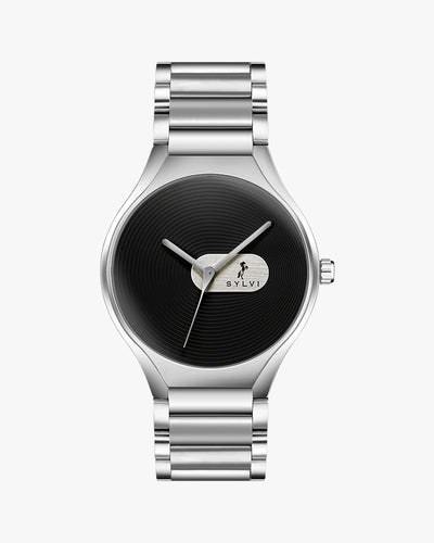 Sylvi Elegare Black Silver Steel Watch For Men