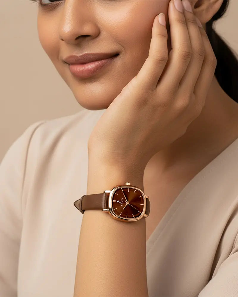 Ellore Mocha Rosegold Leather