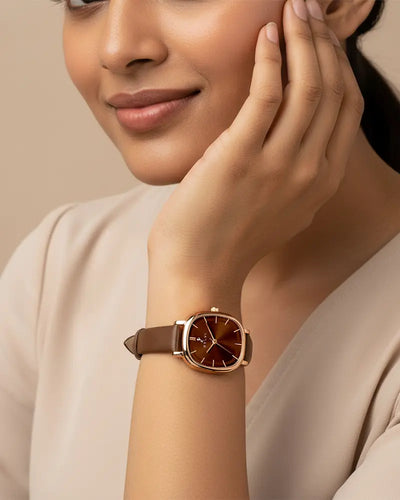 Ellore Mocha Rosegold Leather