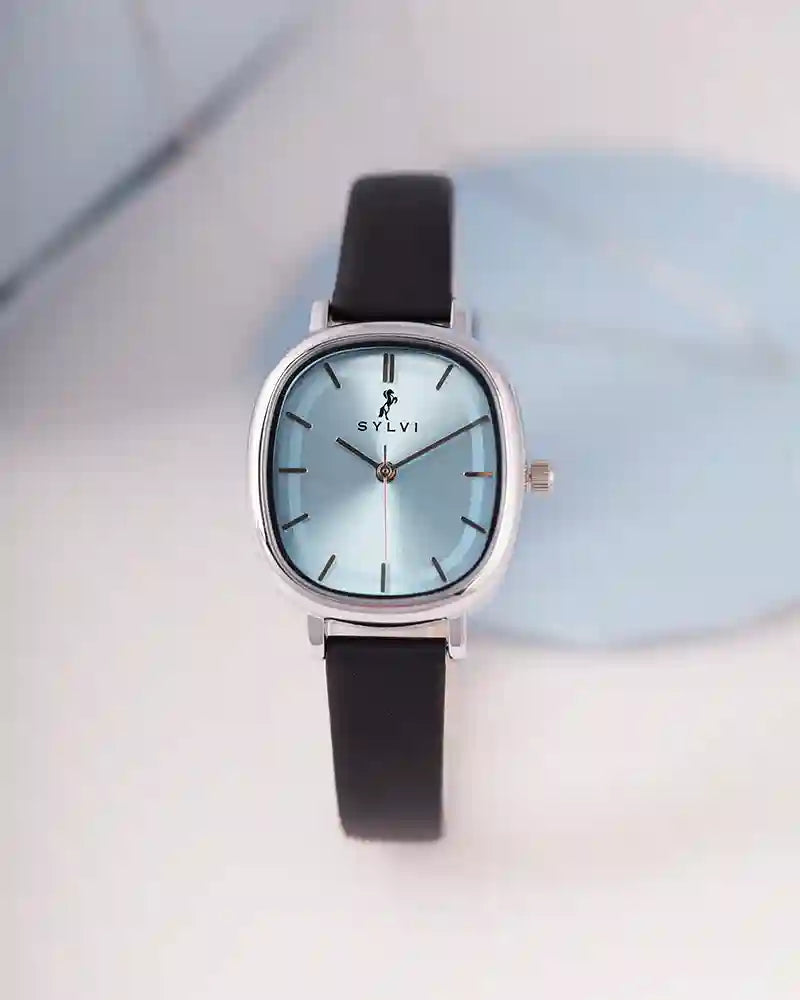 Ellore Ice Blue Black Leather