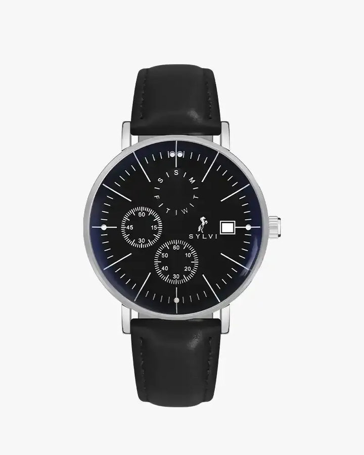 Elegance Gazedoom SilverAce Leather watch for men
