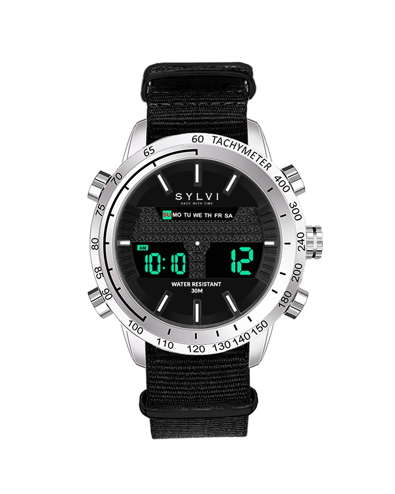 Sylvi Certified Imperfect Hawk Silver Black Nylon watch – discounted original
