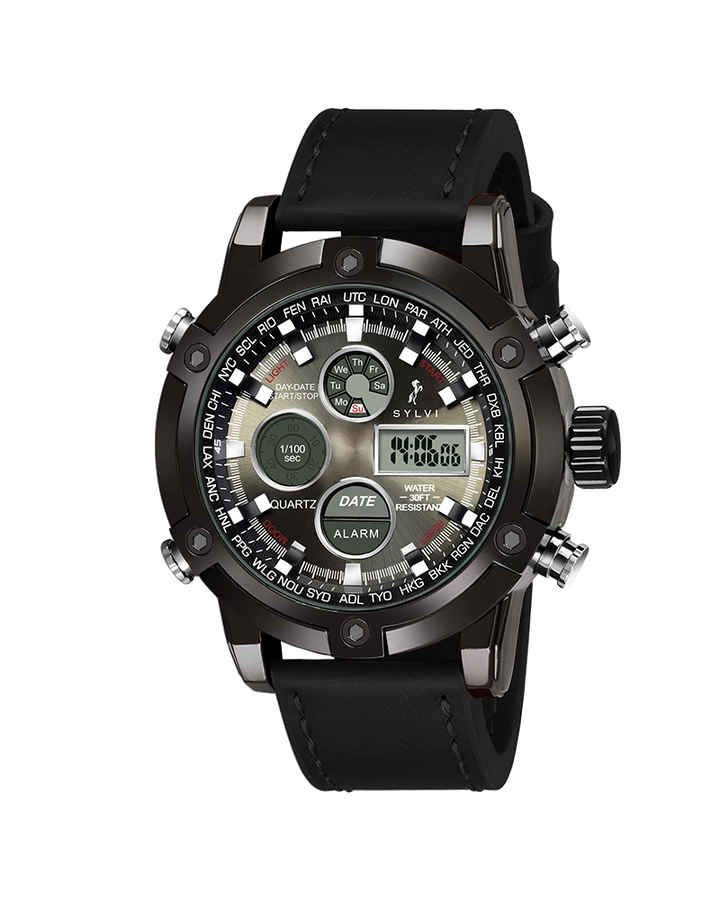 Sylvi Iconic Black Leather Strap Watch for Daily Wear Front Main Image
