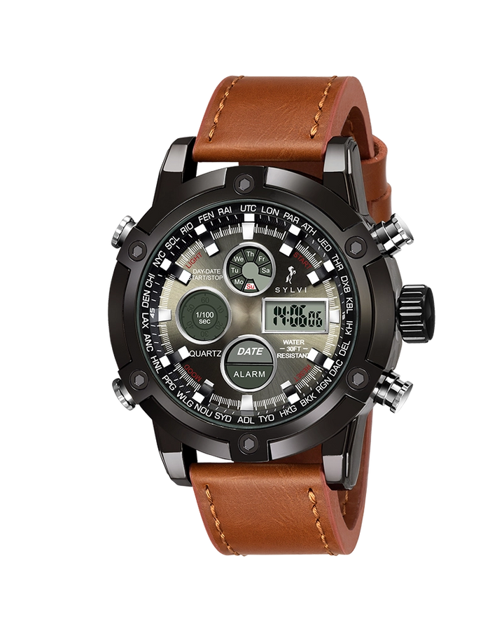 Sylvi Iconic Brown Leather Watch Main Front Angle Image
