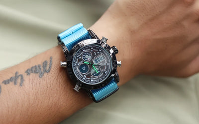 Sylvi Iconic Sky Blue Flexible Nato Strap Watch Model Image