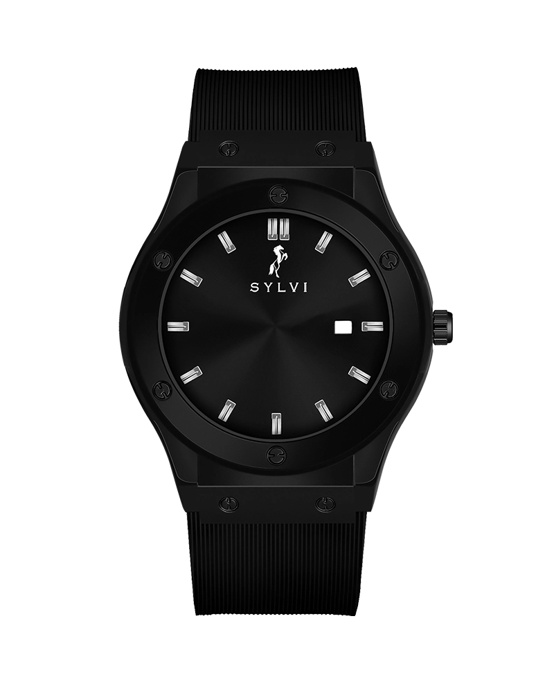 Sylvi Majestic black PU analog watch for men India
