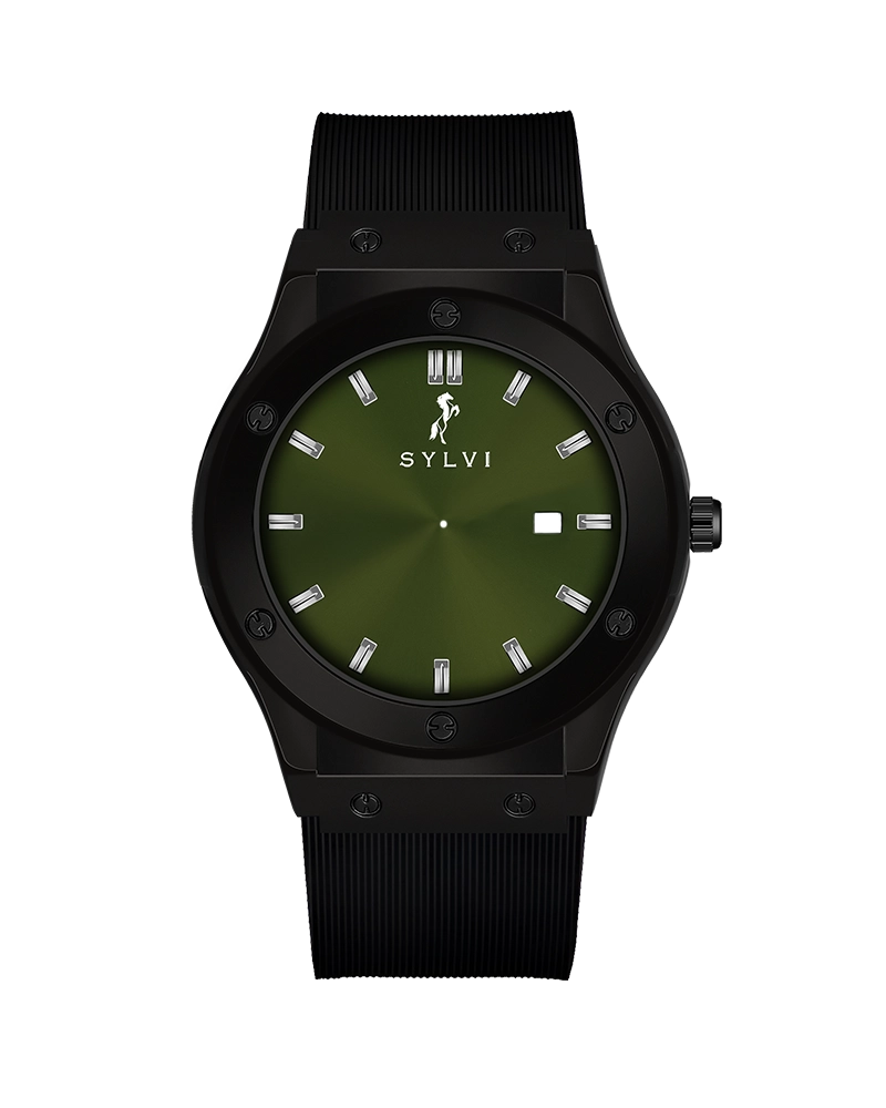 Sylvi Majestic Green Black Silicone Watch for Everyday Wear
