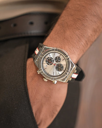 Prototype NitroNeon Red Silicone Chronograph Watch by Sylvi Main Front Angle Image