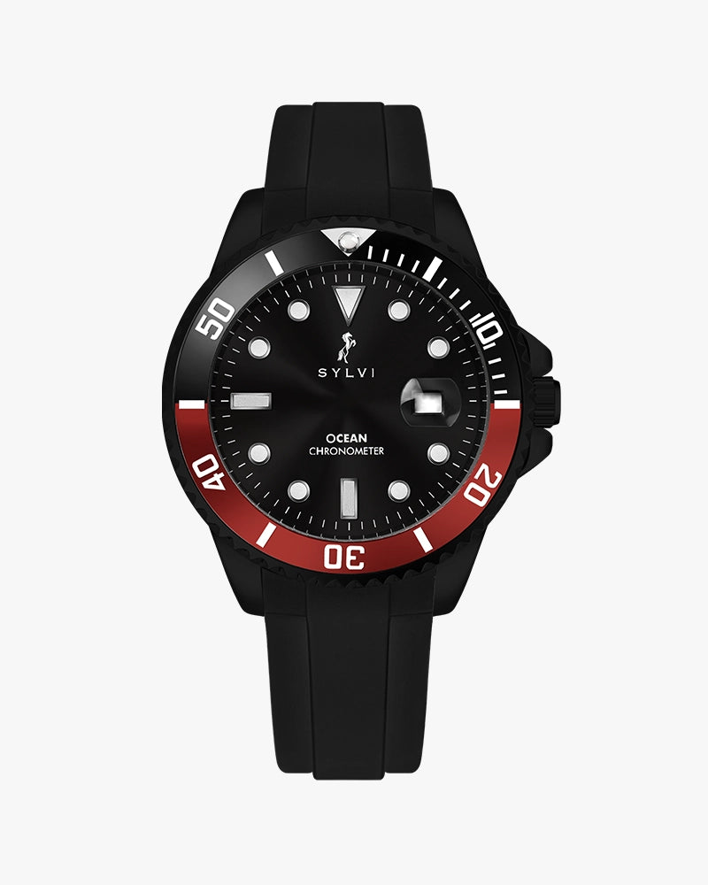 Sylvi Certified Imperfect Timegrapher Black Red Leather watch – discounted original
