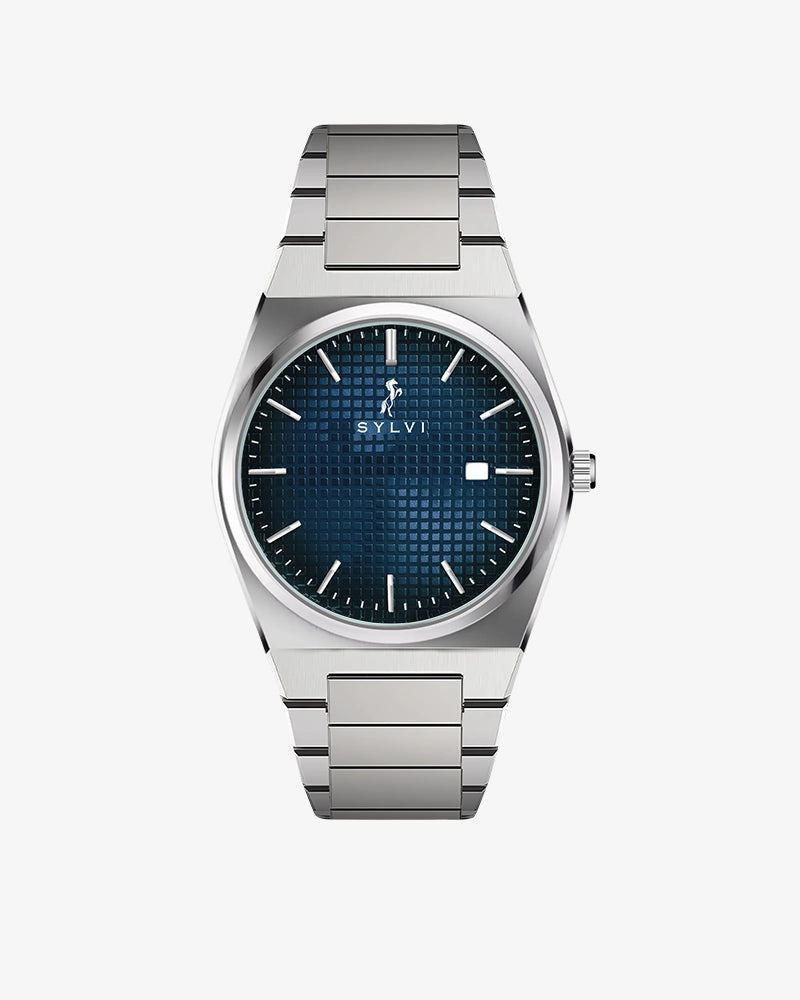 Silver watch with blue face mens hotsell