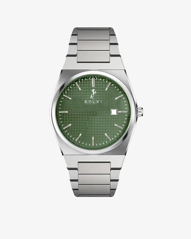 Sylvi Professional Edge green dial men's analog watch with silicone strap – front view
