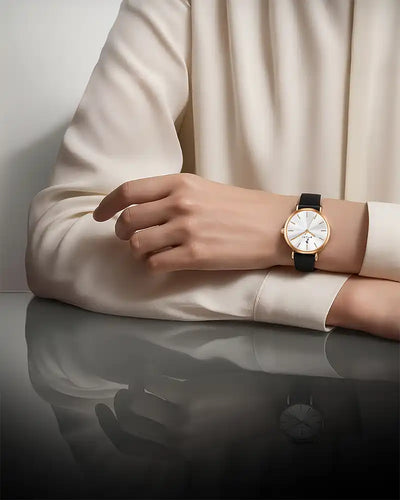 Serene White Rose Black Leather