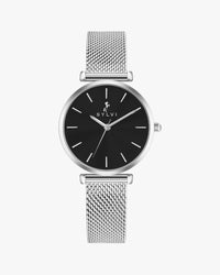 Silver watch with black dial