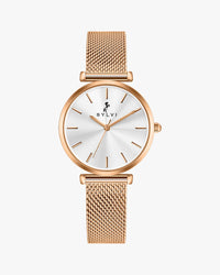 Rose gold watch with white dial