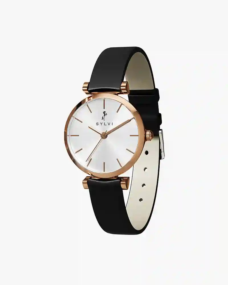 Serene White RoseBlack Leather