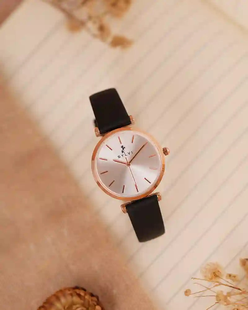 Serene White RoseBlack Leather
