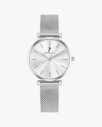 Silver watch with mesh strap