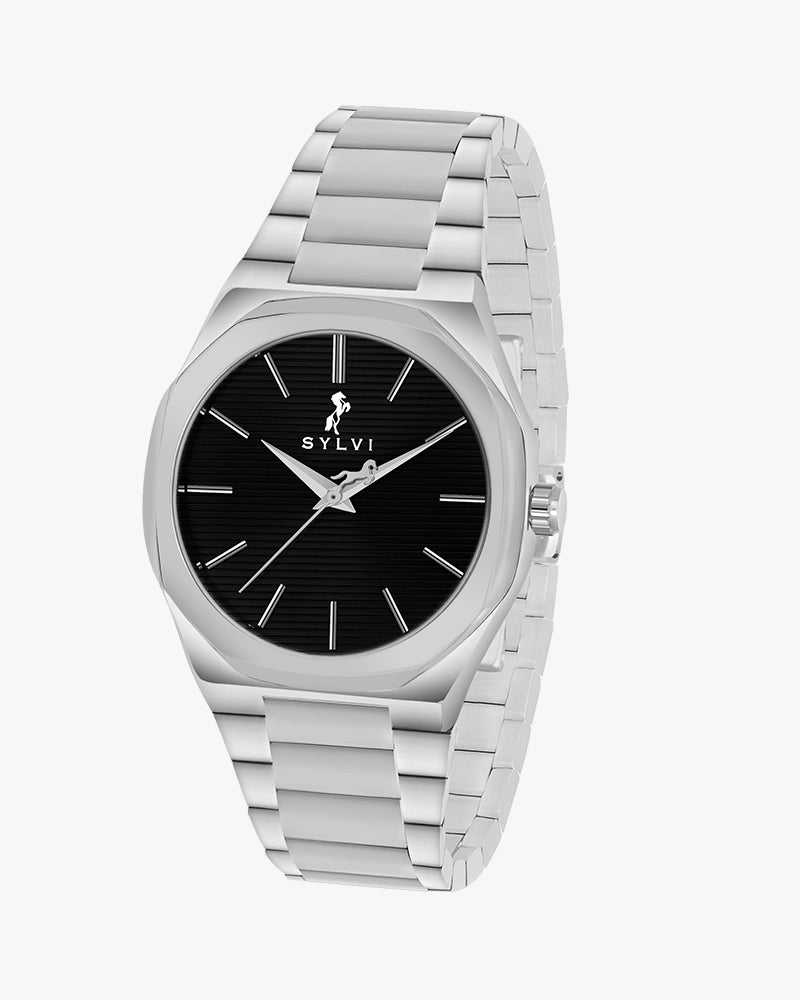 Sylvi Specter Black-Silver Premium Analog Watch for Men