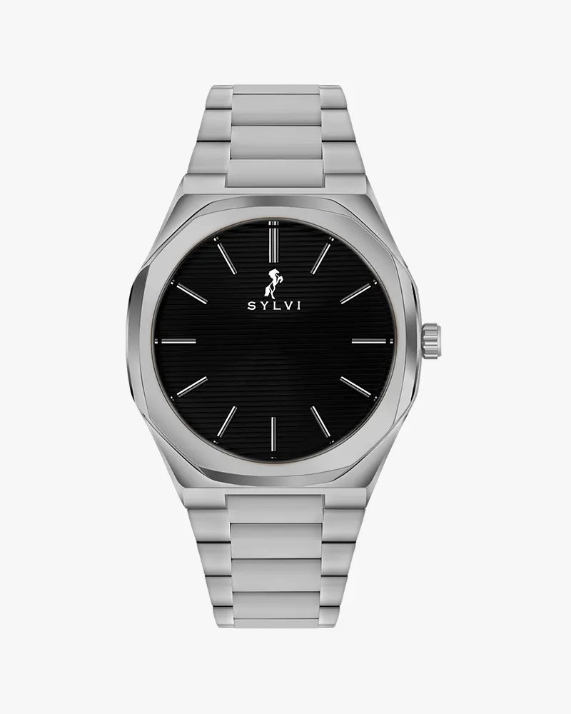 Sylvi Certified Imperfect Specter Black Silver Steel watch – discounted original
