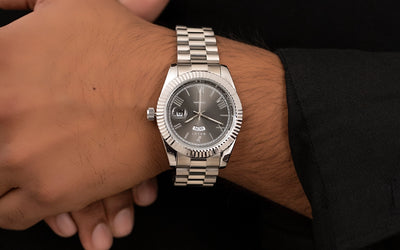Sylvi Starboard Solid Black Silver Watch for Men Model Image