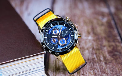 Sylvi Timegrapher Rosegold Yellow Nylon Watch Props Image