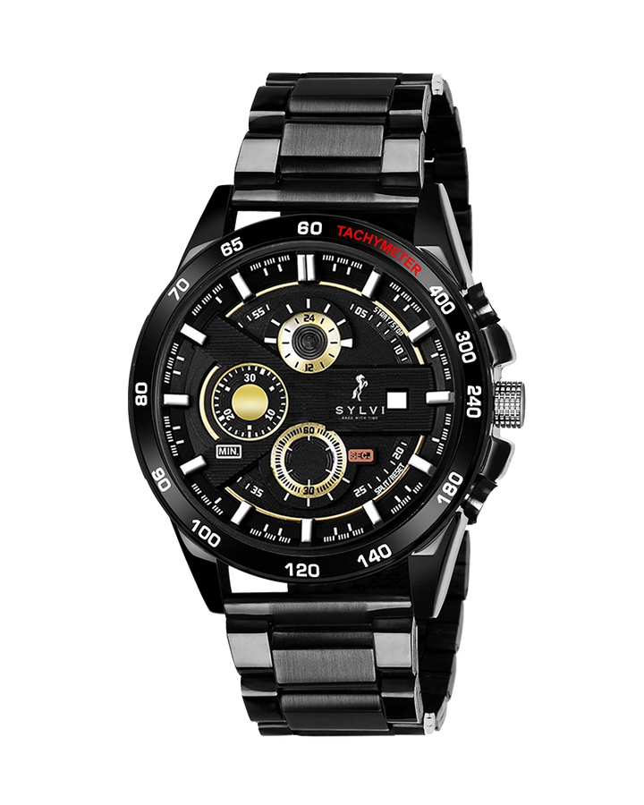 Timegrapher Gold Steel Black Watch - Sylvi's Official
