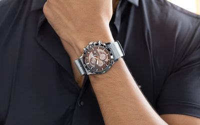 Sylvi Timegrapher Red Silver Grey Nylon Strap Watch Model Image