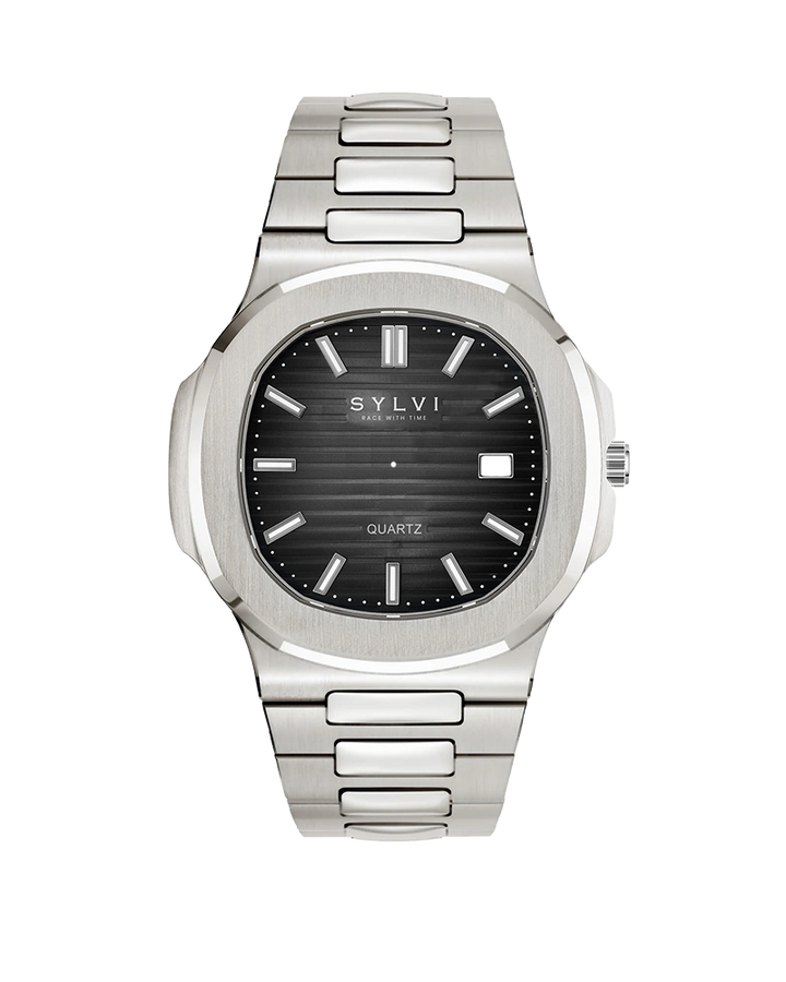 Sylvi Urbane Black Silver Analog Watch for Men
