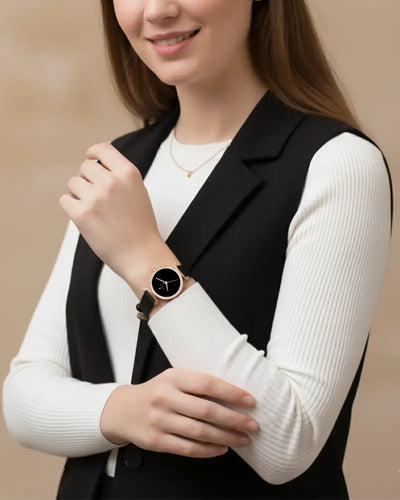 Velvetine Black Rosegold Black Leather