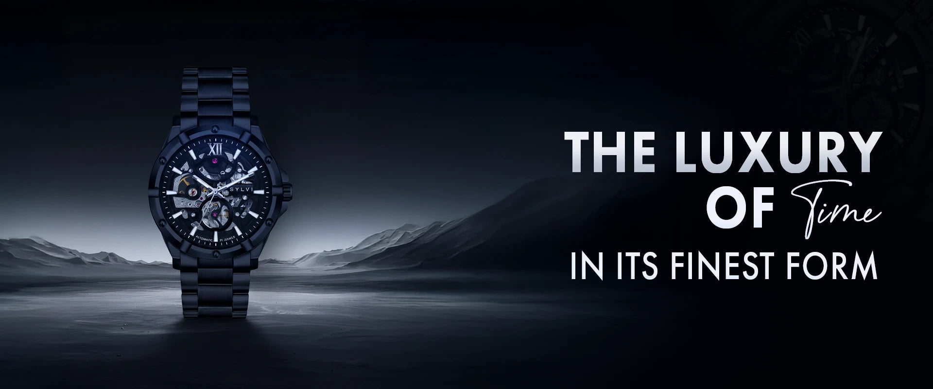 Luxury Sylvi Pulse Skeleton automatic watch with transparent dial banner