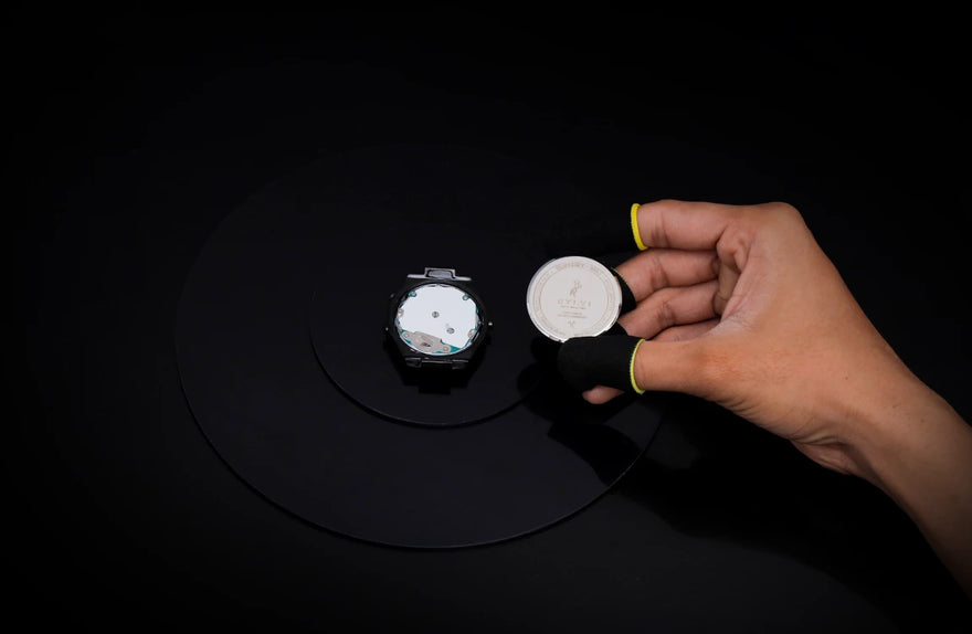 TimeShift watch manufacturing blue silicone strap fitting