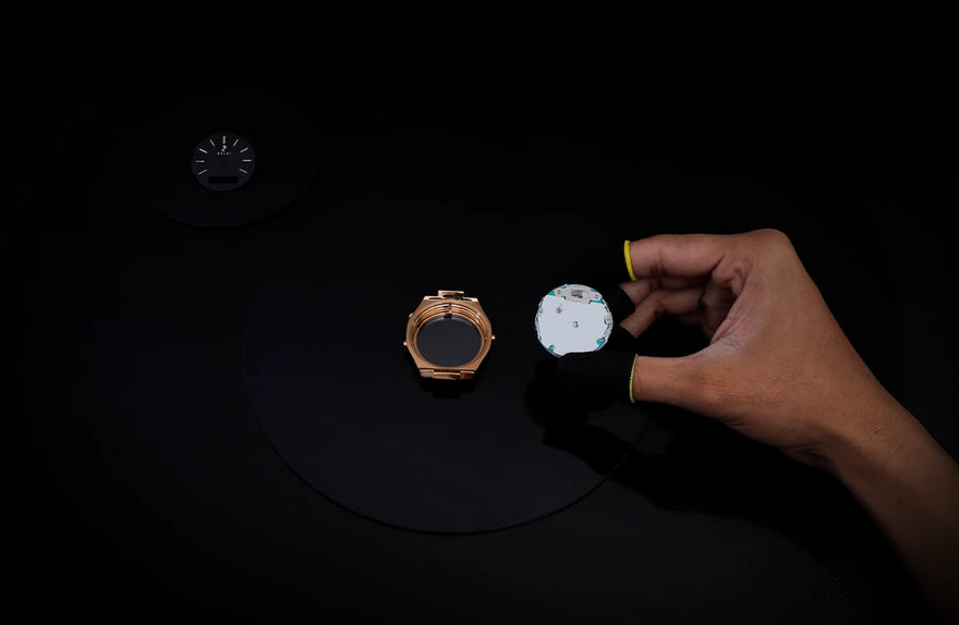 rose gold silicone watch manufacturing close up detail