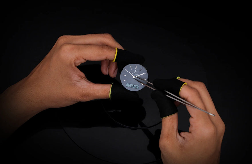 TimeShift Black hybrid watch dial precision assembly