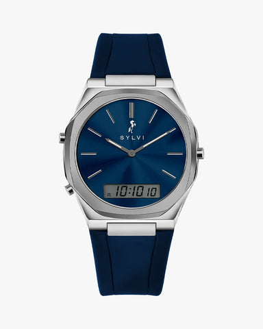 TimeShift Blue Silver Silicone