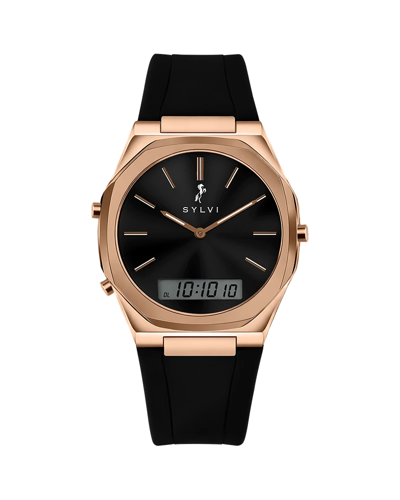 TimeShift rosegold silicone watch for men, hybrid analog digital dial, modern stylish wrist watch by Indian watch brand
