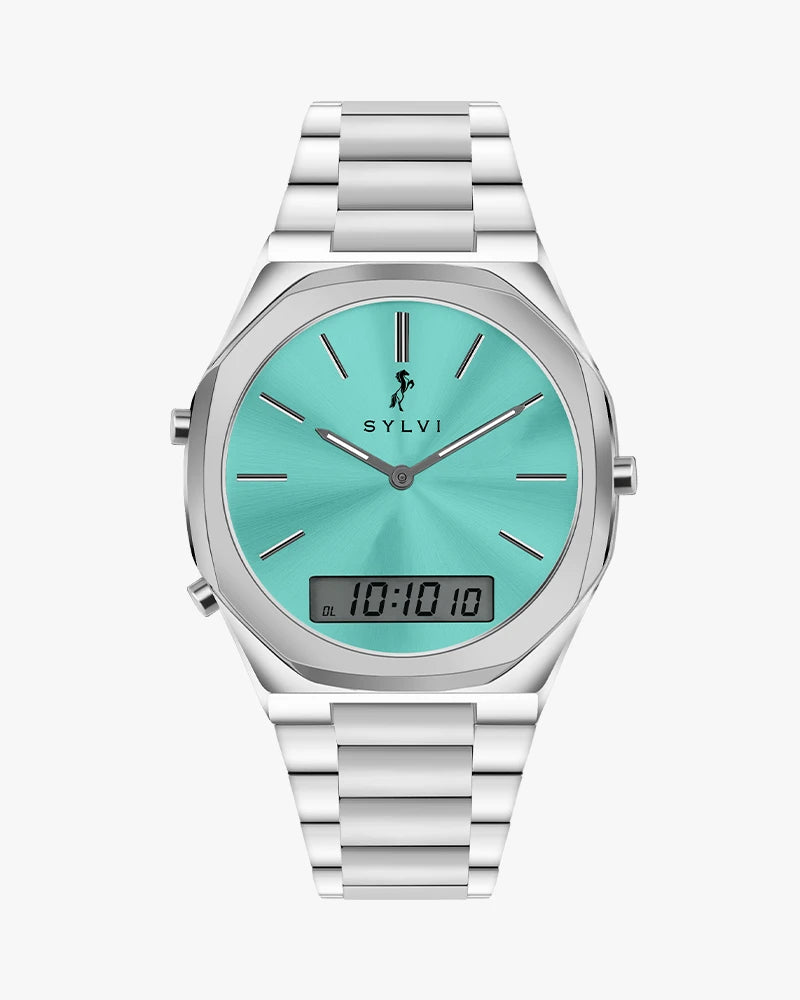 TimeShift Tiffany Blue dial steel strap watch for men in India by Sylvi