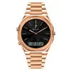 TimeShift rose gold watch back view, premium stainless steel strap, modern hybrid analog digital watch for men