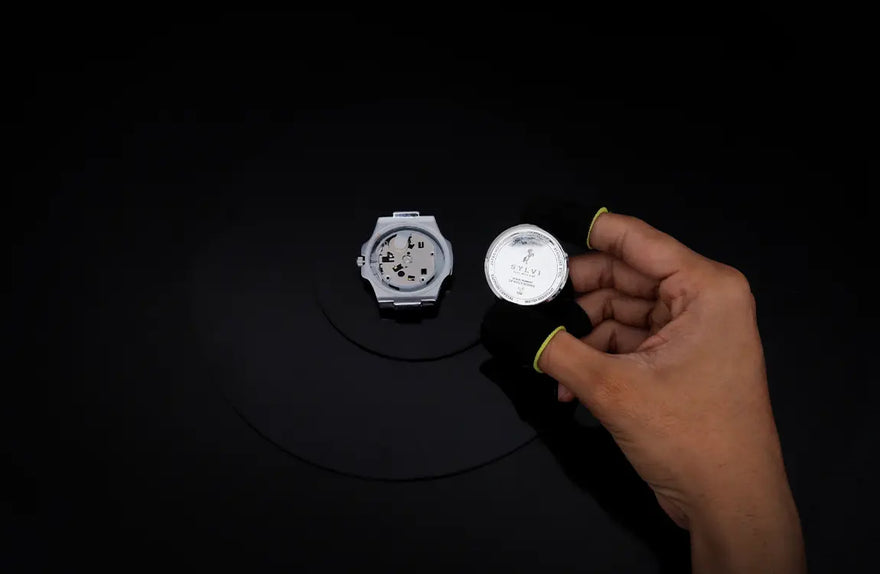 Urbane Moon aqua blue watch caseback assembly with strong build and clean finishing