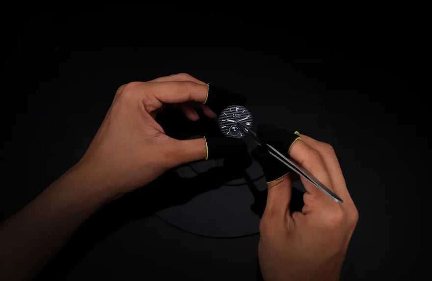 Urbane Moon black silver watch hands fitting with balanced alignment and clarity