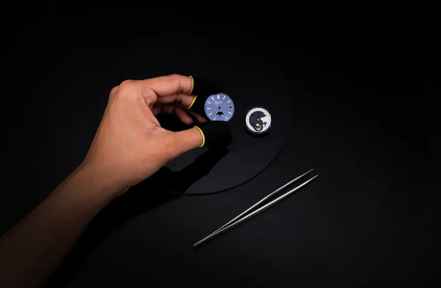 Urbane Moon blue silver watch dial setup with clean layout and refined detailing