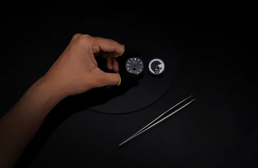 Urbane Moon rosegold silver watch dial placement with balanced markers and clean layout