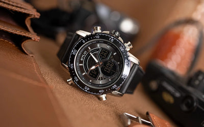 Sylvi Velocity Black Leather Watch Attractive Props Image