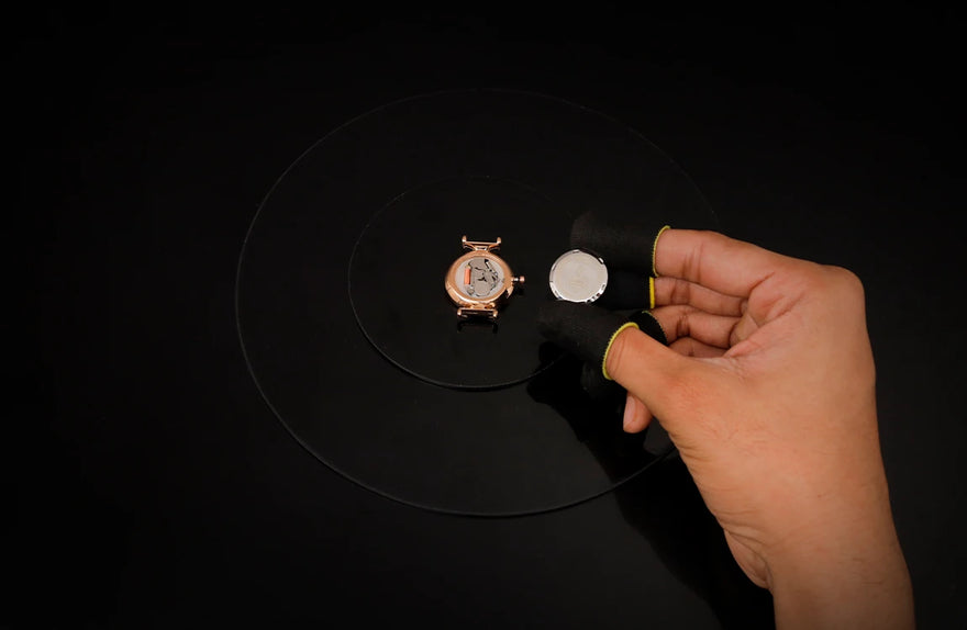 Sylvi Velvtine Black Rosegold watch caseback, designed for durability and luxury.