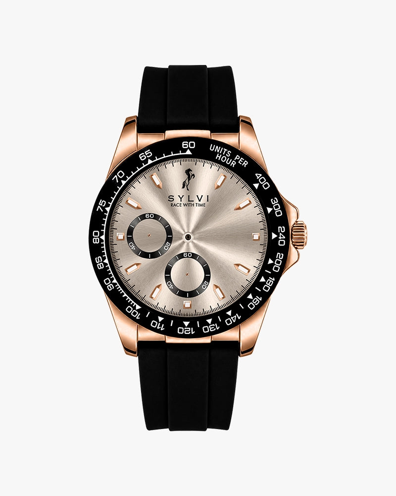 Sylvi LunarDrive Champagne Gold premium chronograph watch display image
