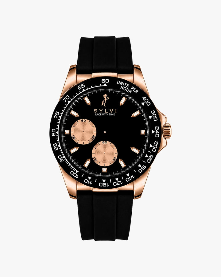 Sylvi LunarDrive Black Rosegold luxury chronograph watch main product image
